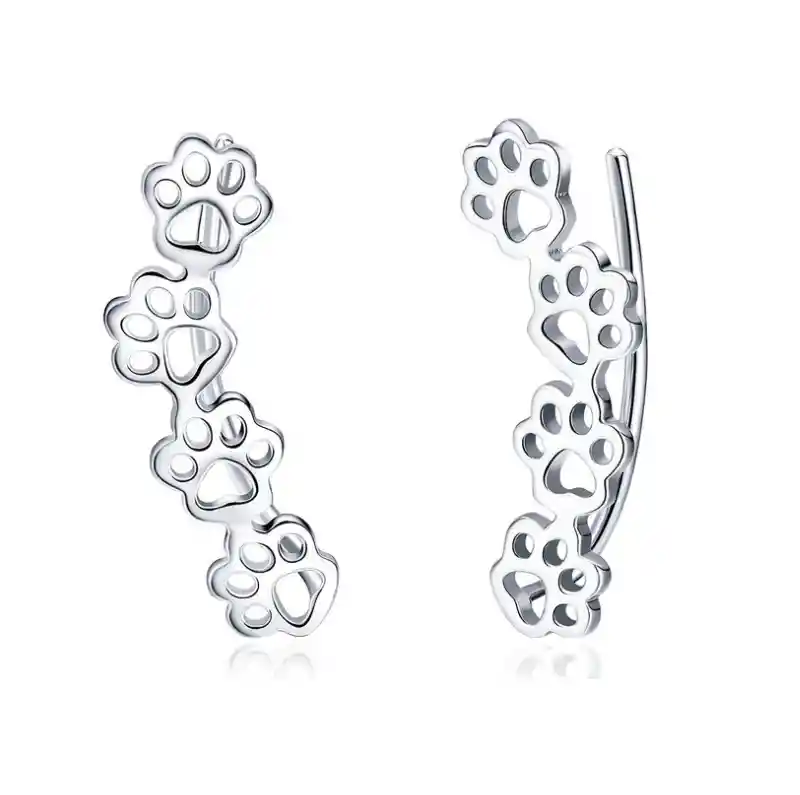 Aretes Pendientes Huellitas Perro Gato Para Mujer Plata 925