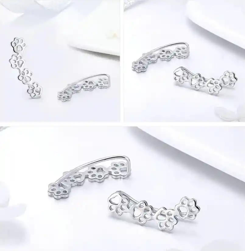 Aretes Pendientes Huellitas Perro Gato Para Mujer Plata 925