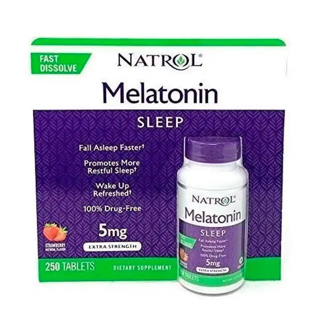 Natrol Melatonin Sueño Prolongado Sabor A Fresa 5 Mg 250 Tabletas