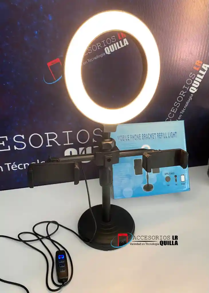 Aro De Luz Para Escritorio | 2 Soportes Para Celular