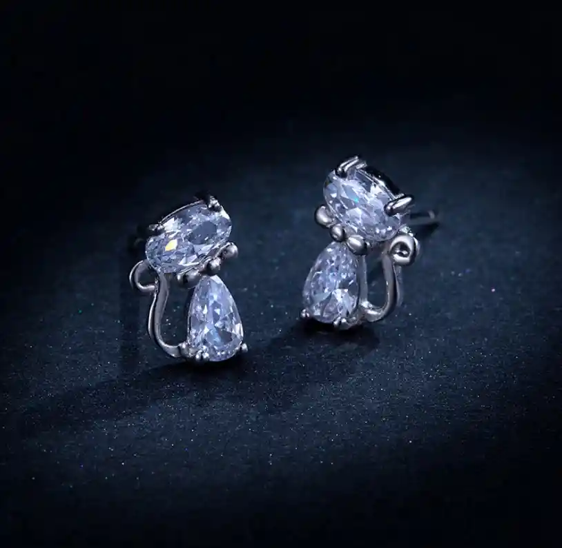 Aretes Topos Para Mujer Gato Cristales Austriacos En Plata 925