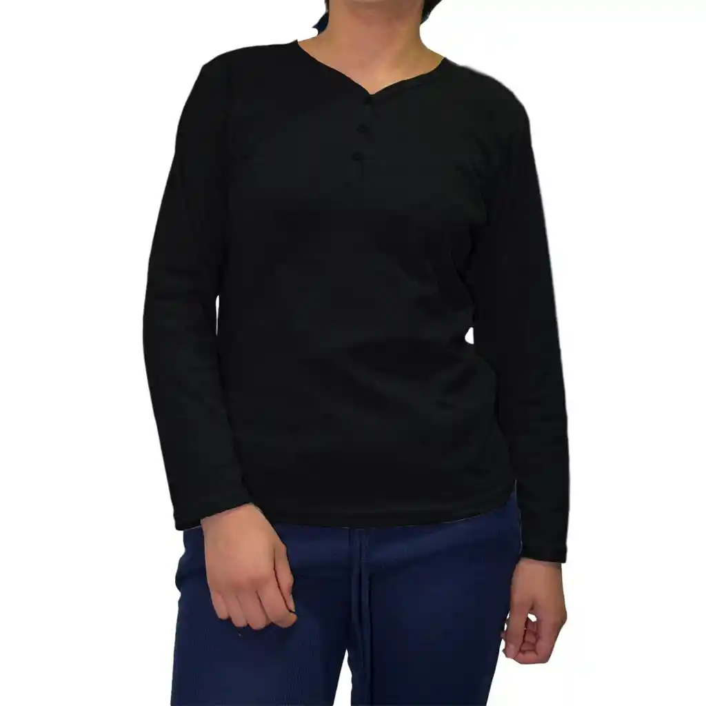 Camiseta Mujer Henley Talla S Negro