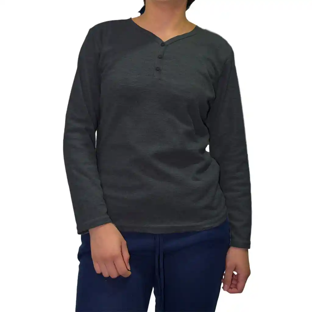 Camiseta Mujer Henley Talla S Gris Oscuro