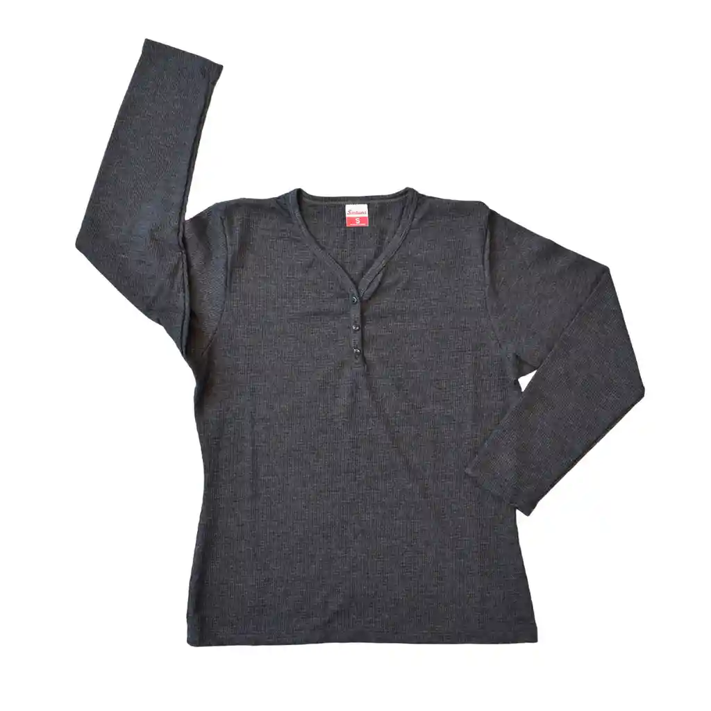 Camiseta Mujer Henley Talla S Gris Oscuro