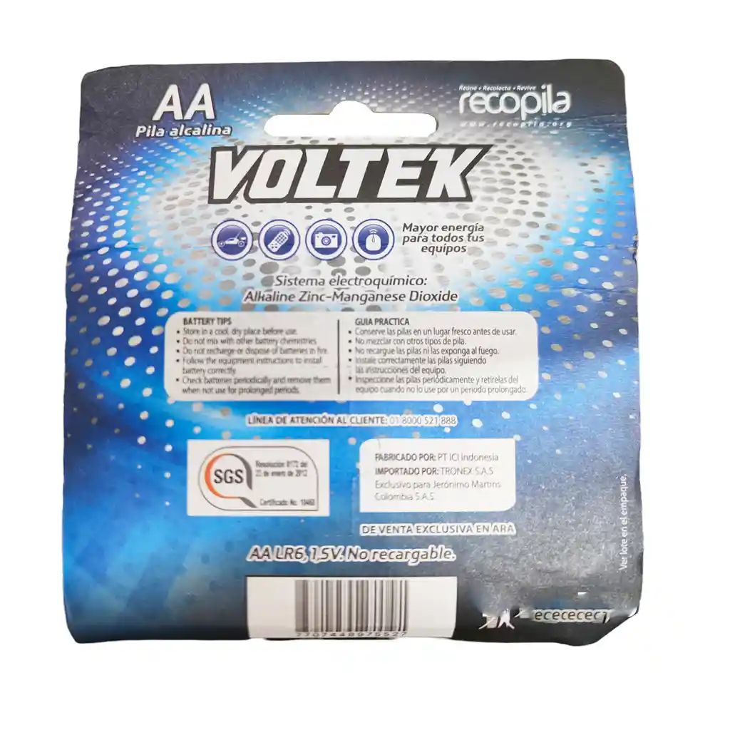 Pilas Blister X12aa Alcalina Voltek 1.5v Buena Duracion