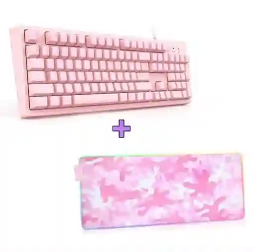 Teclado G25 De Membrana Rosa+ Pad Mouse Con Luz Rgb 80cm*30cm Onikuma