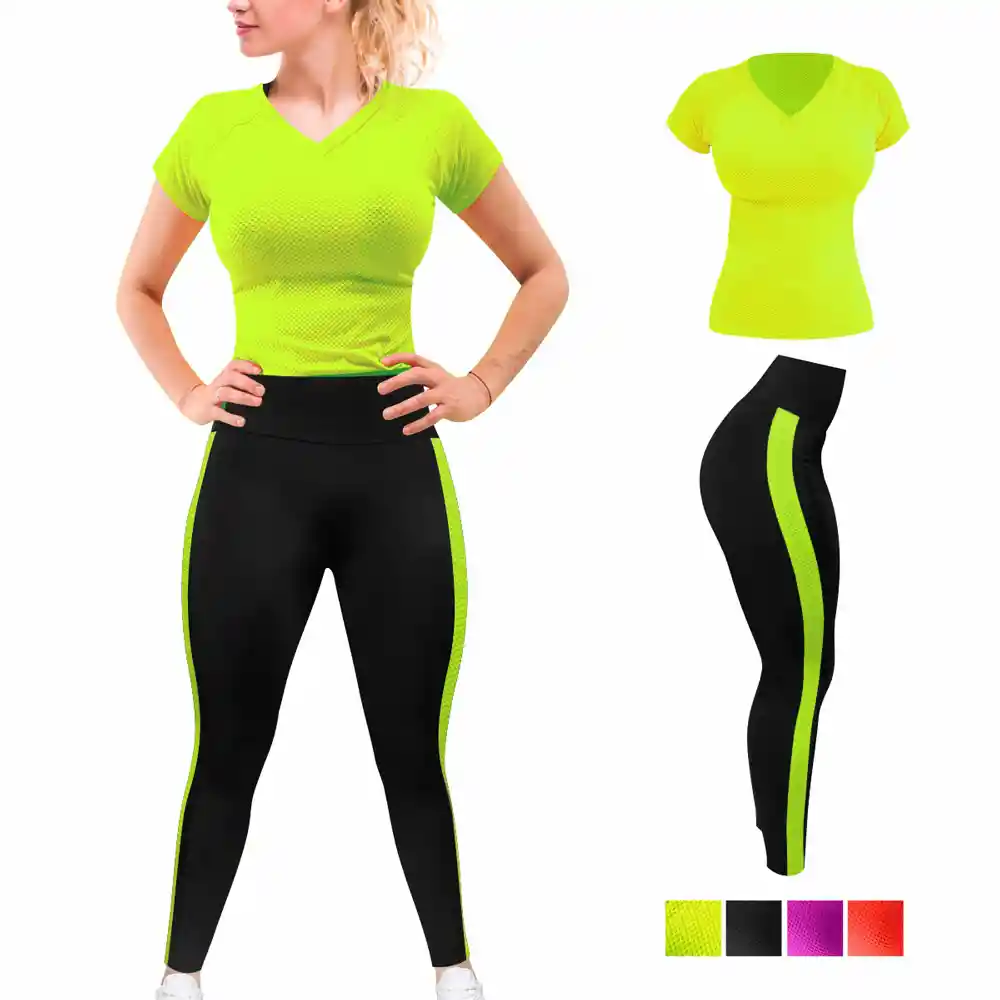 Conjunto Deportivo Dama Leggins Largo Y Camiseta Verde