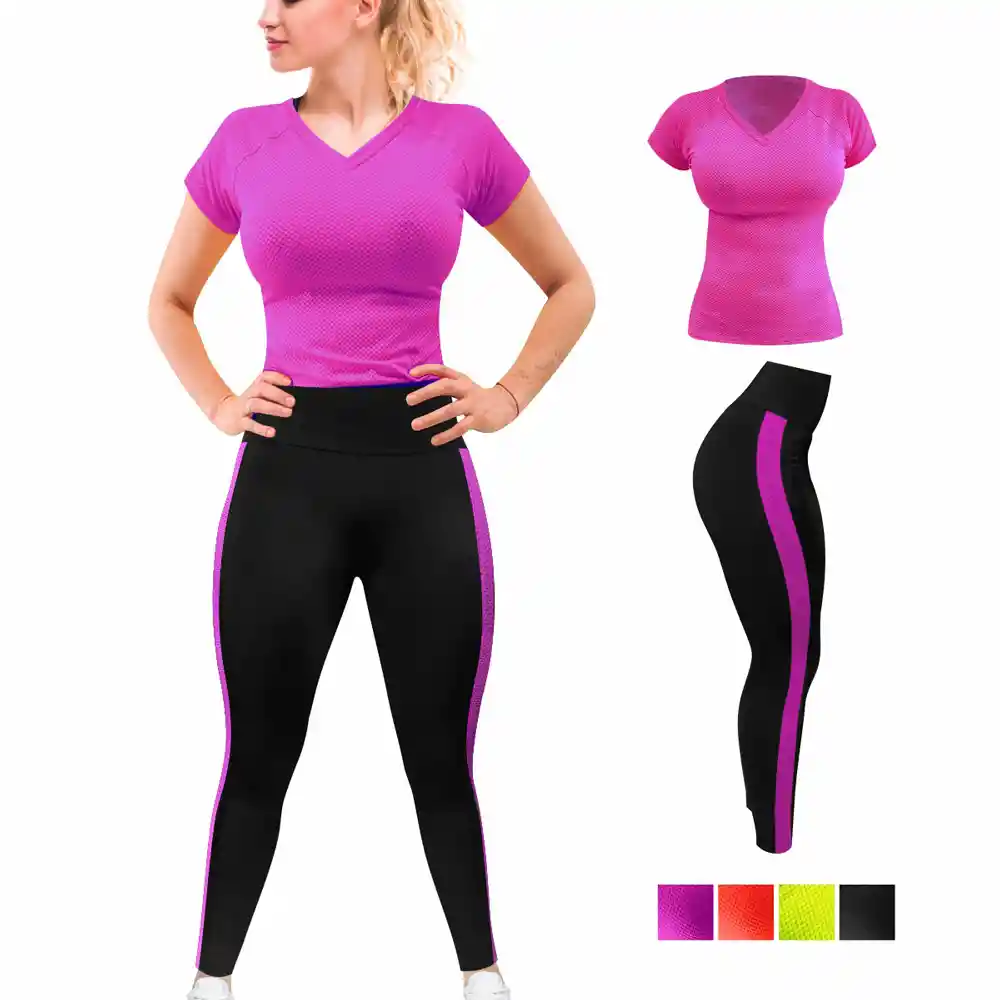 Conjunto Deportivo Dama Leggins Largo Y Camiseta Morado