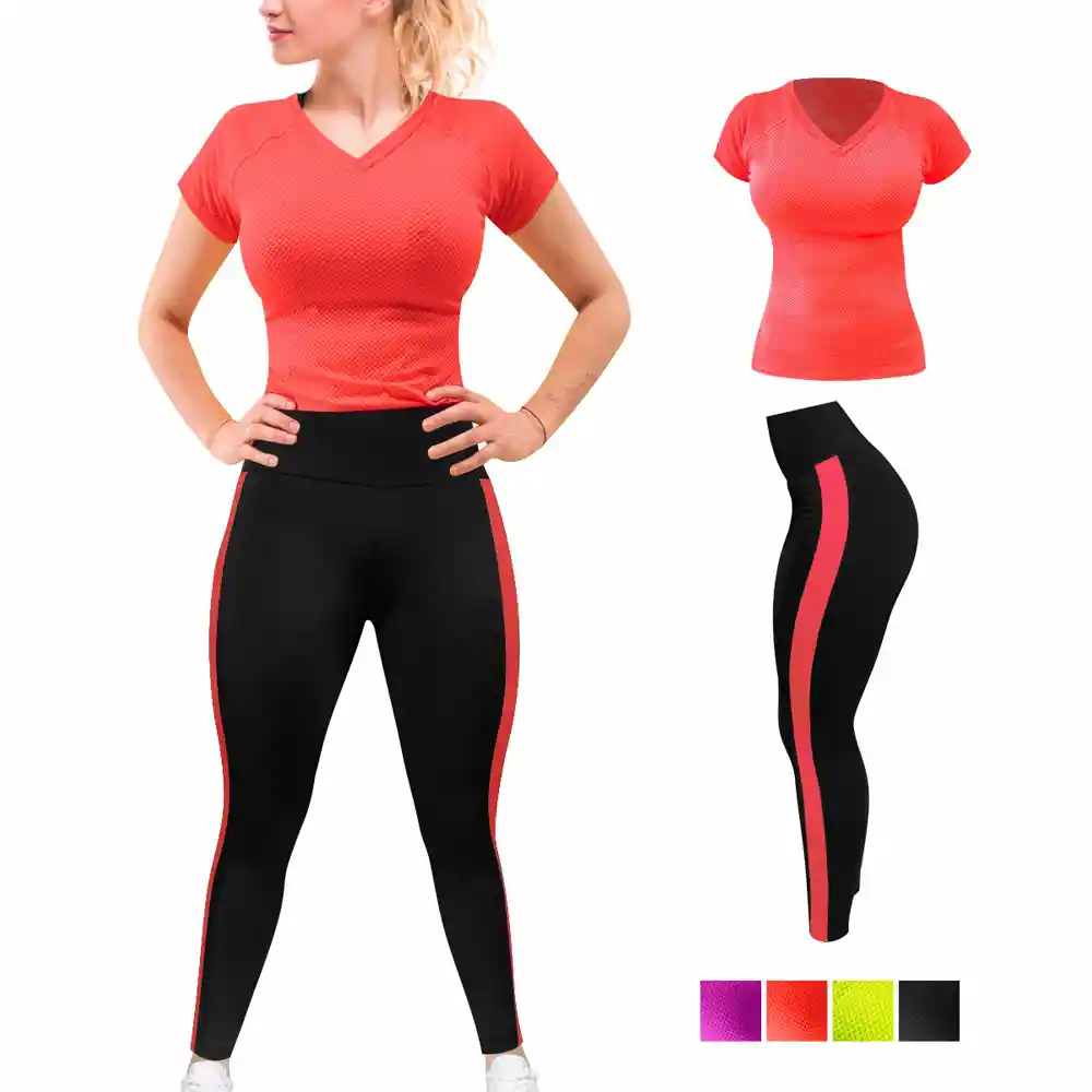 Conjunto Deportivo Dama Leggins Largo Y Camiseta Salmon