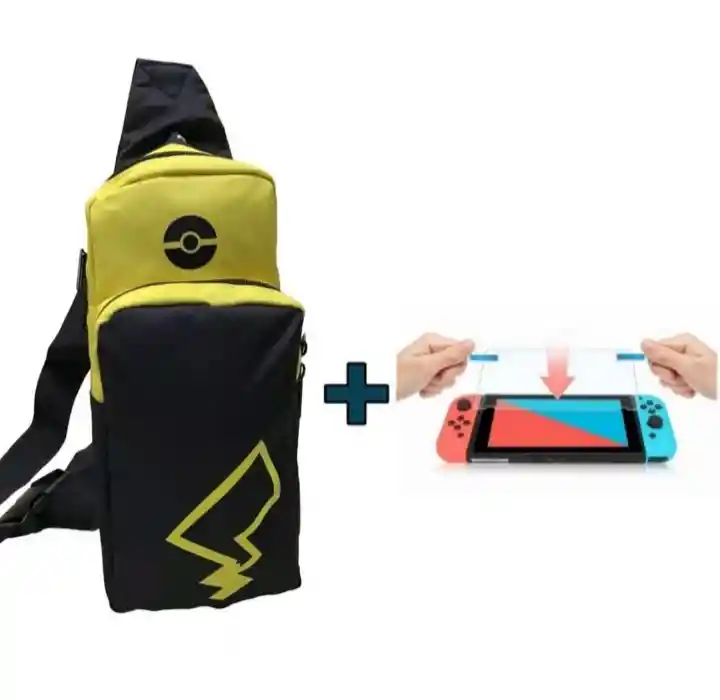 Maleta Protector Riñonera Pikachu + Vidrio Nintendo Switch