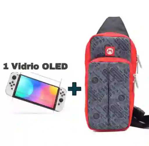 Maleta Protector Riñonera Mario + Vidrio Nintendo Switch Oled