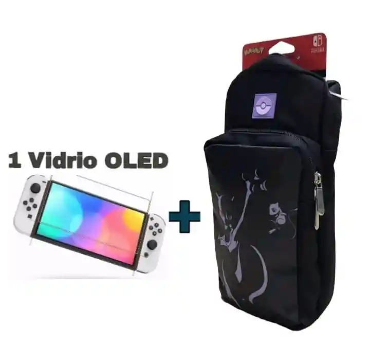 Maleta Protector Riñonera Pokemon Morada + Vidrio Nintendo Switch Oled