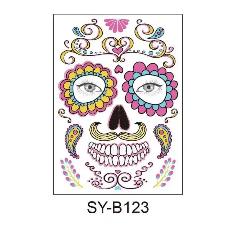 Tatuaje Temporal Calavera Skull Disfraz Halloween Maquillaje Catrina