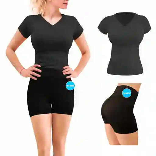 Leggins Corto Short Y Camiseta Conjunto Deportivo Dama Negro