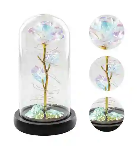 Rosa Preservada Eterna Con Luz Led Domo Cristal