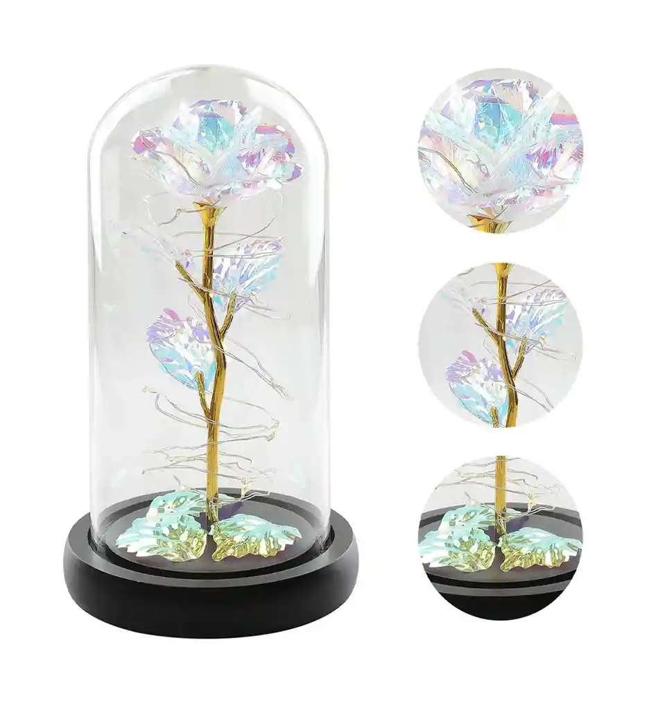 Rosa Preservada Eterna Con Luz Led Domo Cristal