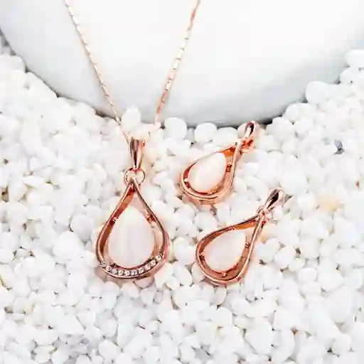 Set Aretes Y Collar Gotas Rosa