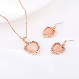 Set Aretes Y Collar Veramorest- Corazon Rosa