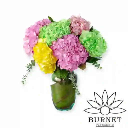 Hortensias De Colores En Jarrón De Regalo