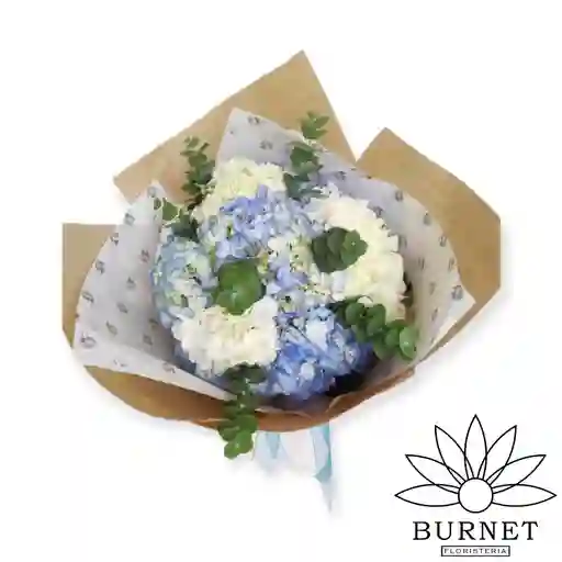 Hortensias Azules Y Blancas En Bouquet De Regalo