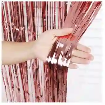 Cortina De Tiras Metalizada Oro Rosa, Fiestas Cumpleaños Halloween Carnaval Colombia