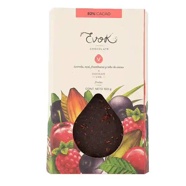Evok Chocolate 82% Acerola Acai Frambuesa -100G
