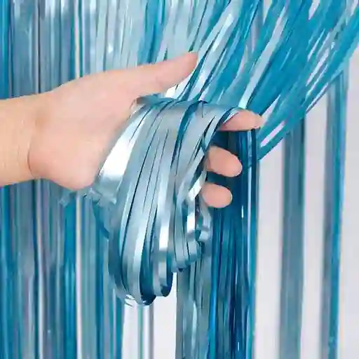 Cortina De Tiras Metalizada Azul Claro Cumpleaños