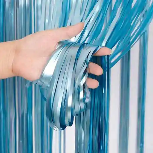 Cortina De Tiras Metalizada Azul Claro Cumpleaños