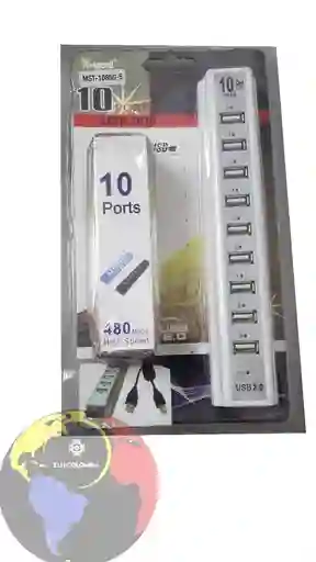 Hub 10 Puertos Usb 2.0 Velocidad 480mbps Con Adaptador Ac