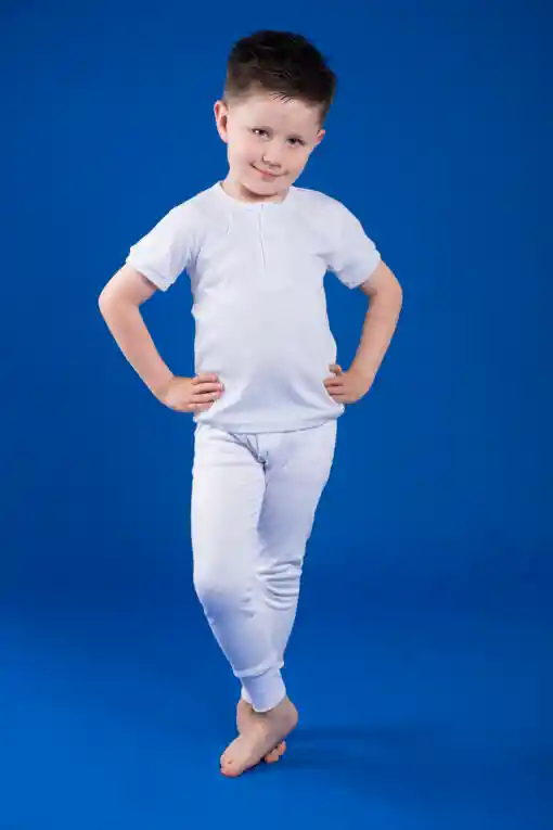 Camiseta Niño Cuello 3 Botones Manga Corta Blanca Talla 2