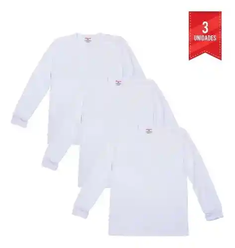 Combo X3 Camiseta Niño Cuello 3 Botones Manga Larga Blanca Talla 12