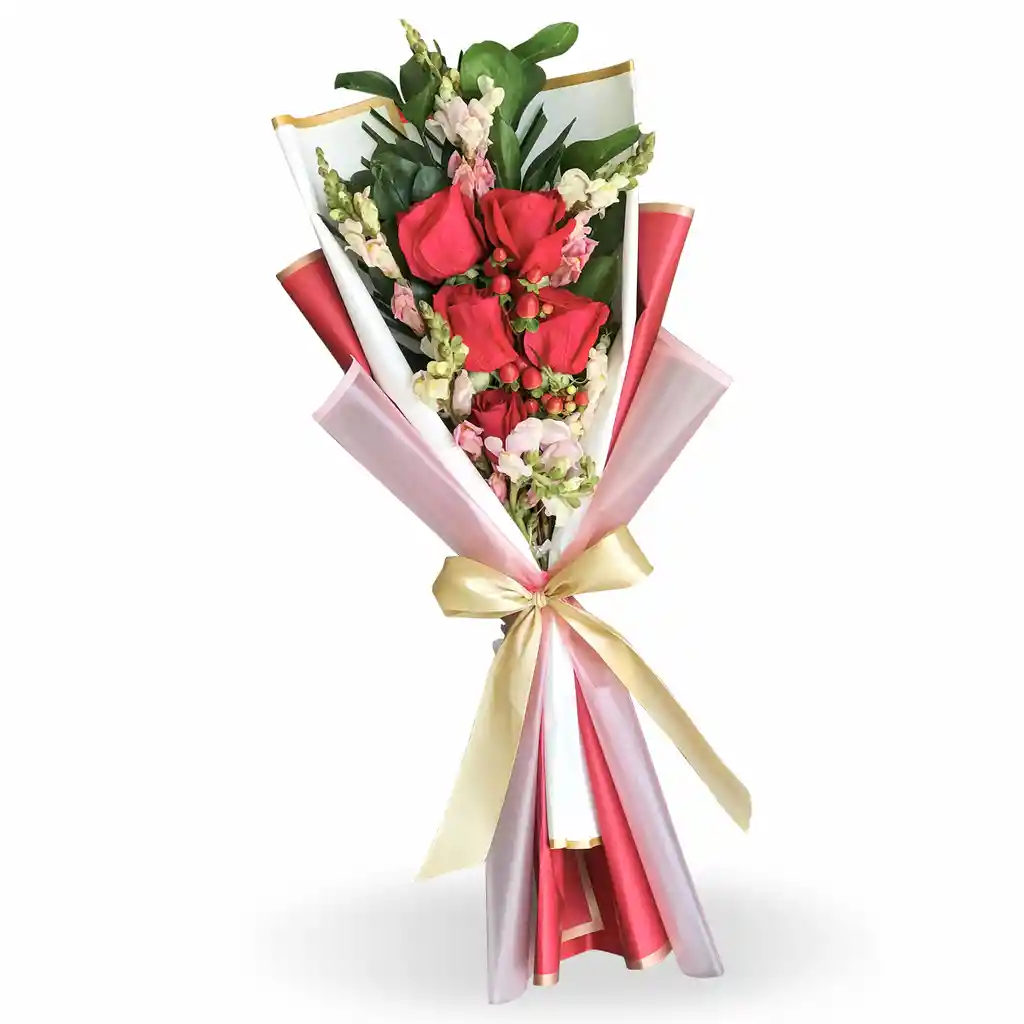 Ramillete Amor Y Amistad En Rosas, Rusco Y Boca De Dragón