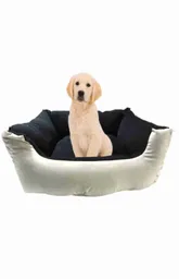 Cama Grande Para Mascota Con Cojín Lavable Impermeable Beige