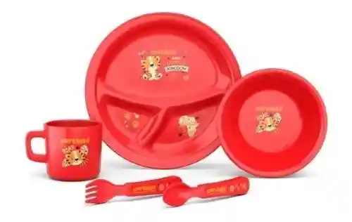 Set Vajilla Bebes Niños 5 Piezas Plato Divisiones Cubiertos