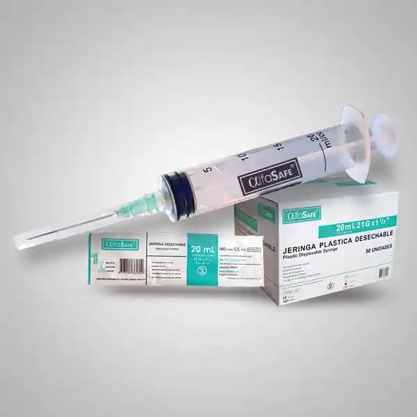  Jeringa Hipodermica 20 Ml 21 G X 50 Unidades  Alfa Safe  