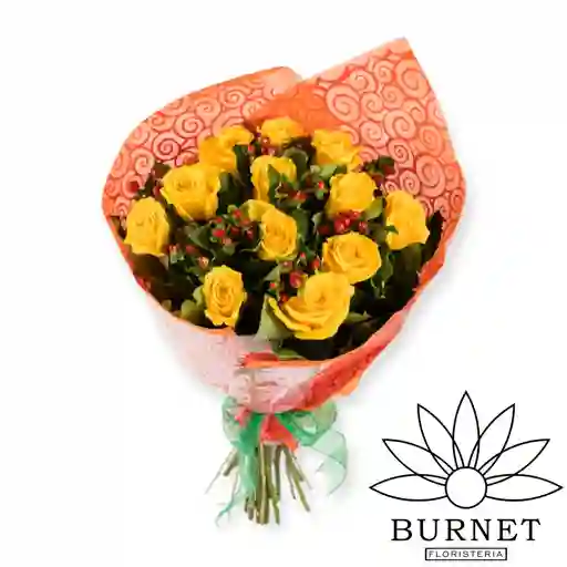 12 Rosas Amarillas En Bouquet De Regalo