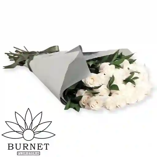 24 Rosas Blancas En Bouquet