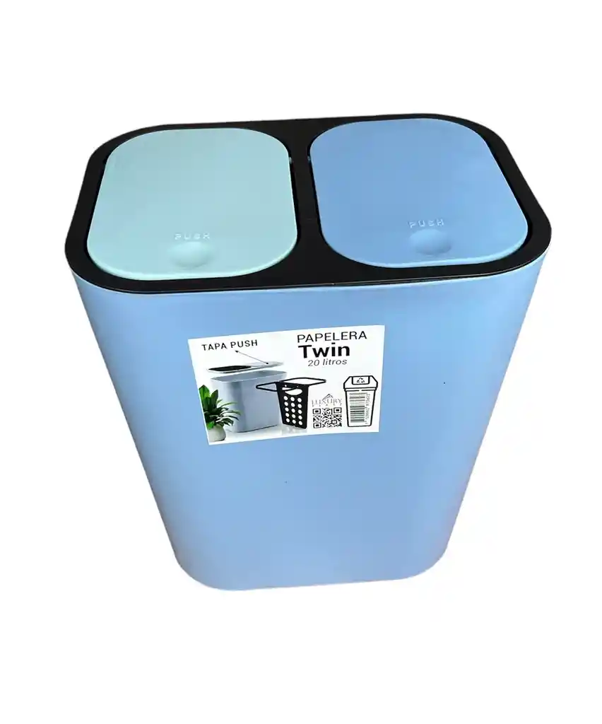 Papelera Plastica Twin 20 Litros, Doble Apertura