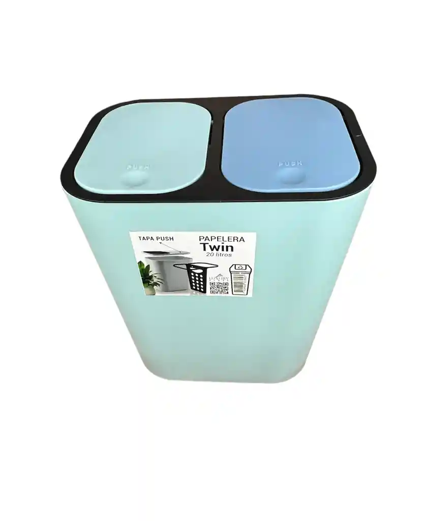 Papelera Plastica Twin 20 Litros, Doble Apertura