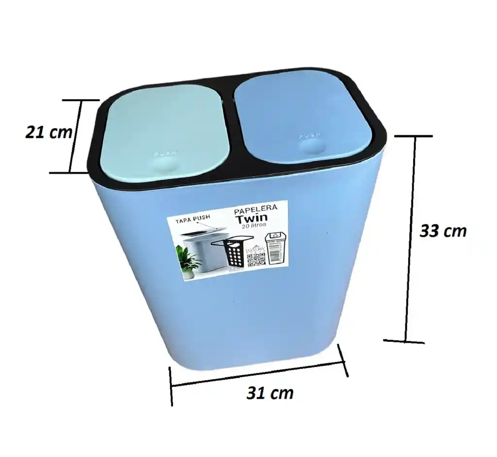 Papelera Plastica Twin 20 Litros, Doble Apertura