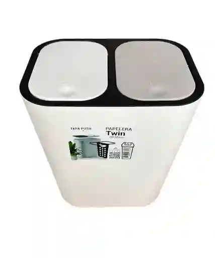 Papelera Twin De 20 Litros Con Sistema De Apertura Tapa Push Color Blanco