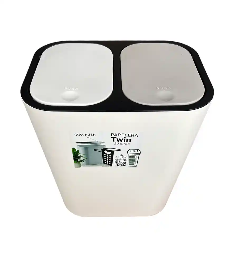 Papelera Plastica Twin 20 Litros, Doble Apertura