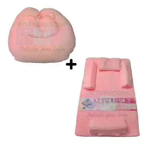 Combo Cojín Lactancia Materna + Colchoneta Antireflujo Bebe Rosado