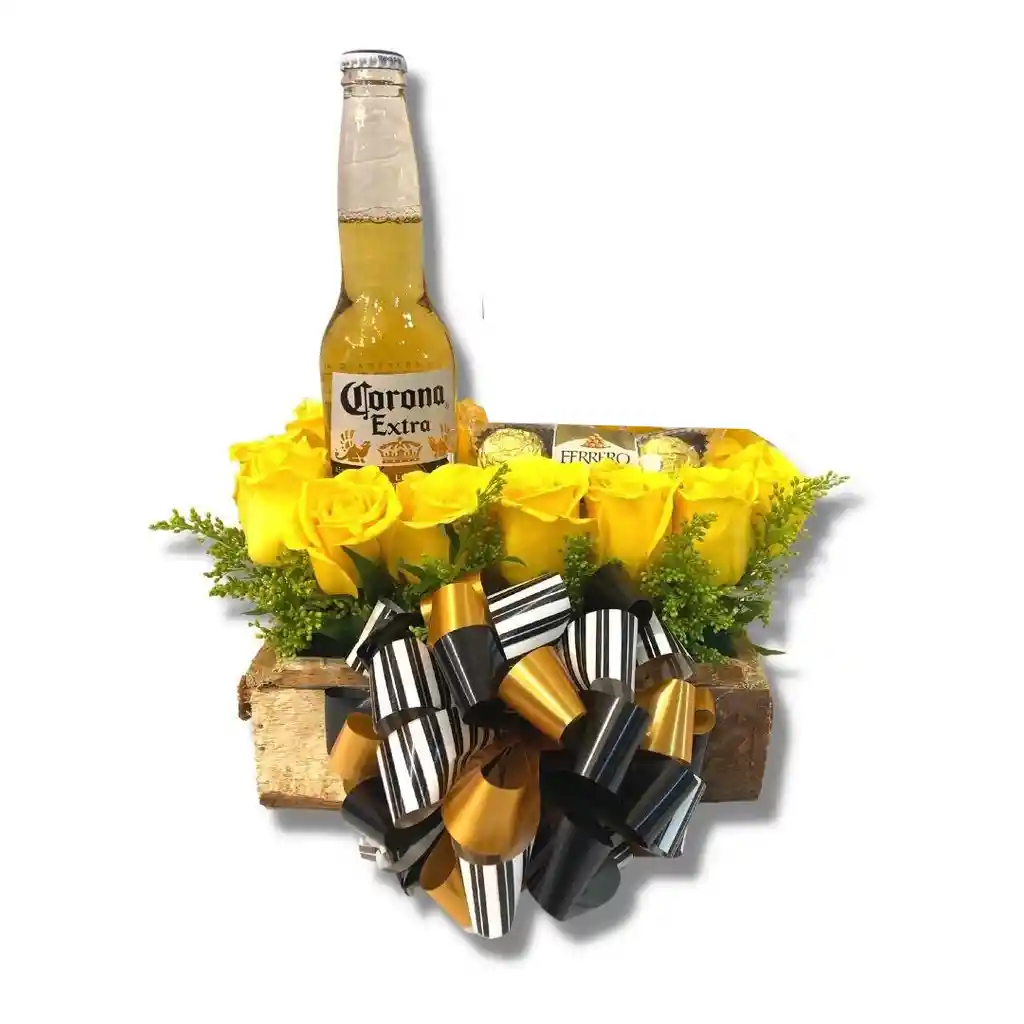 Rosas Amarillas, Chocolate Y Coronita Feliz Dia Del Hombre