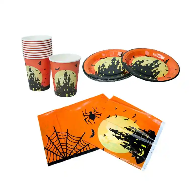 Kit De Decoración Halloween Vaso Plato Mantel - Fiesta