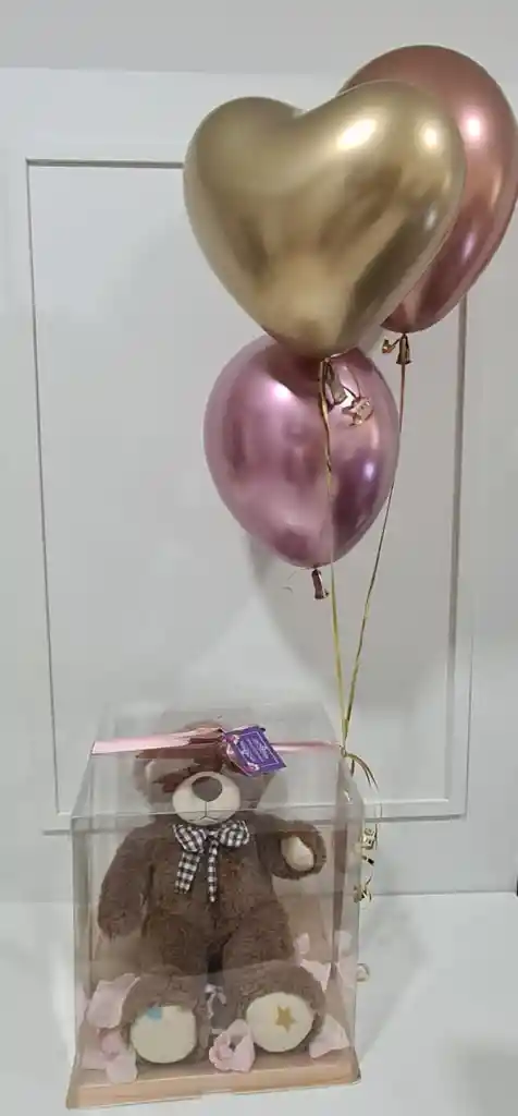 Oso En Caja Acetato Y Globos