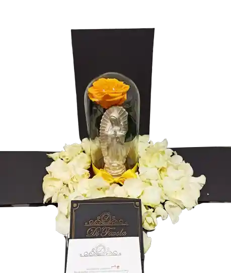 Rosa Eterna Premium Grande Amarilla Con Virgen Y Caja Sorpresa