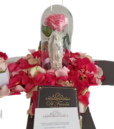 Rosa Preservada Rosada Grande Con Virgen Y Caja Sorpresa De Pétalos