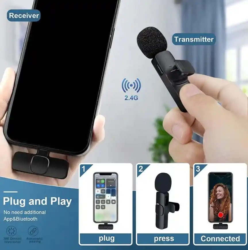 Micrófono Bluetooth Lavalier Inalámbrico Reducción De Ruido Transmisión Tipo C Para Celular