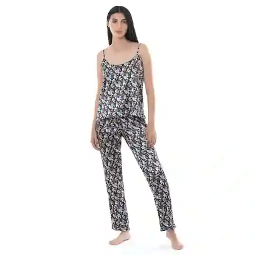 Pijama Estilo Top Y Pantalón Negro Floral - Talla Xl